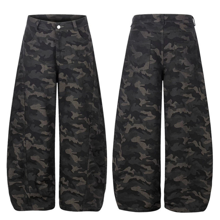 Women's Wide Camouflage Palazzo Pants with High Waist, Belt Loops, and Balloon-Shaped Leg Amarae