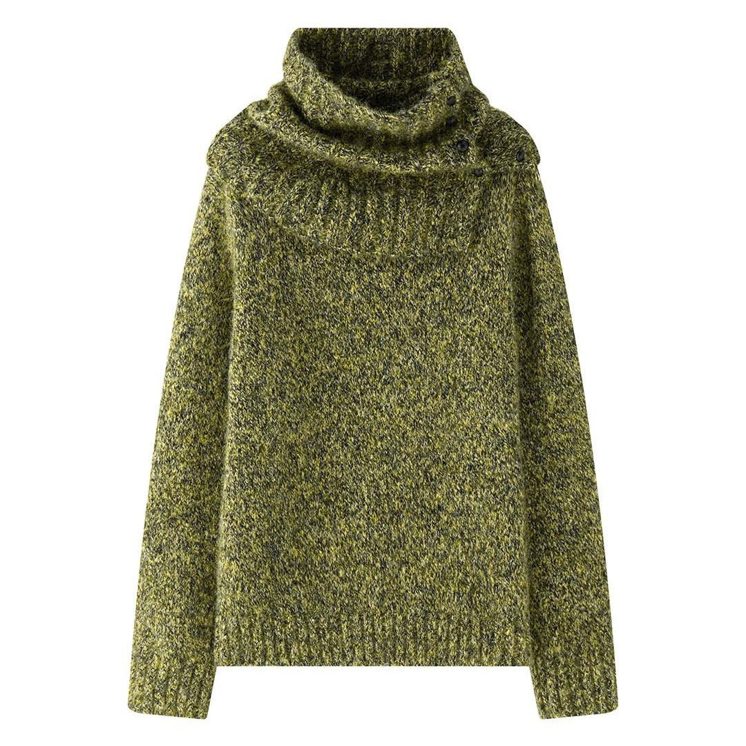 Women’s Fluffy Chunky Knit Sweater with Button Turtleneck Amarae