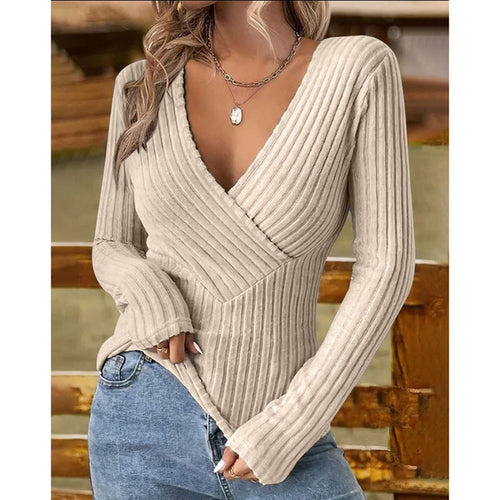 Ladies elegant wrap sweater with ribbed structure Amarae