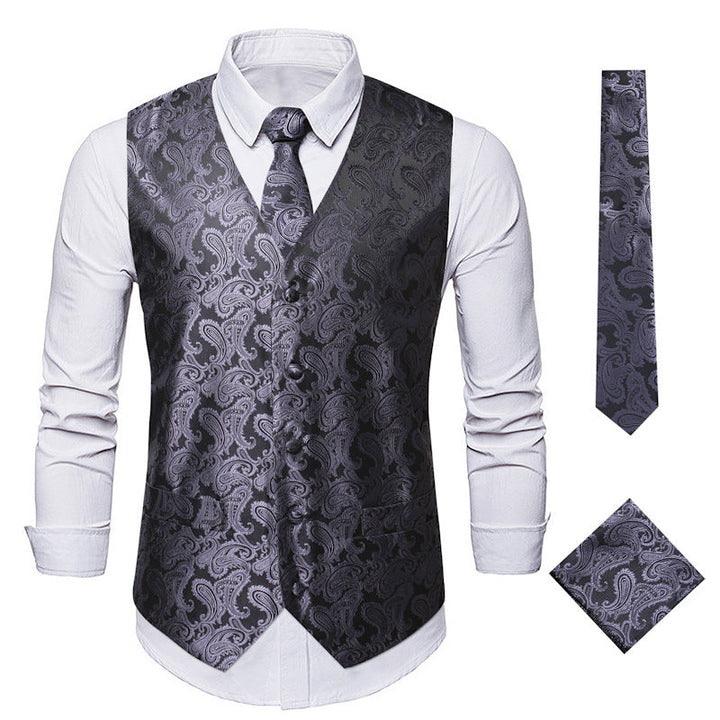 Men's Elegant Vest with Fine Paisley Pattern and Matching Tie Set Lune London