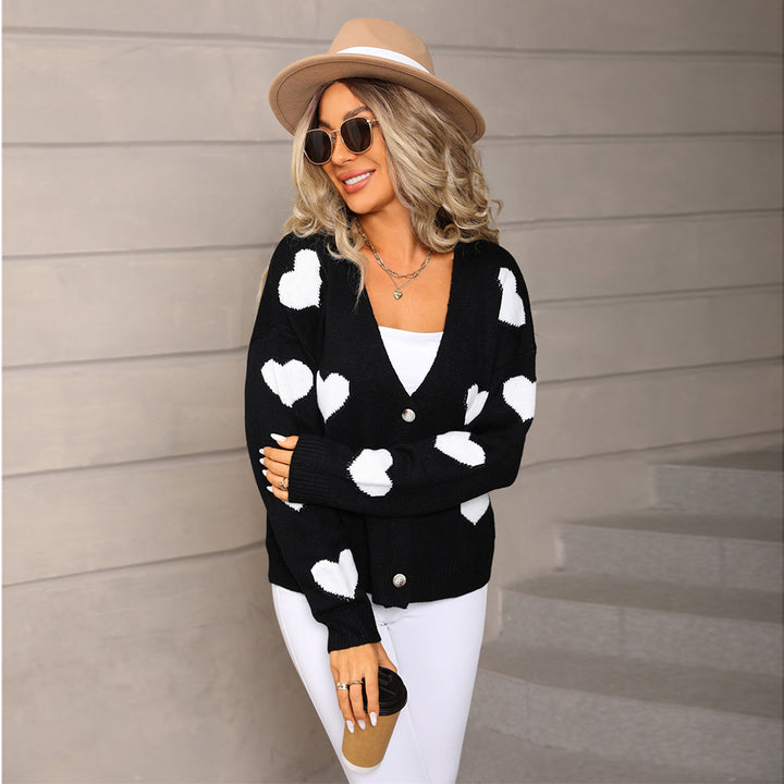Cardigan pour femme avec motif en cœur et décolleté V profond Chic & Stil
