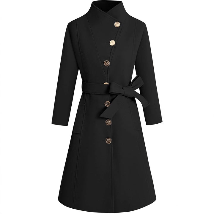 Elegant wrap coat for women with an original collar and a chic and stylish belt