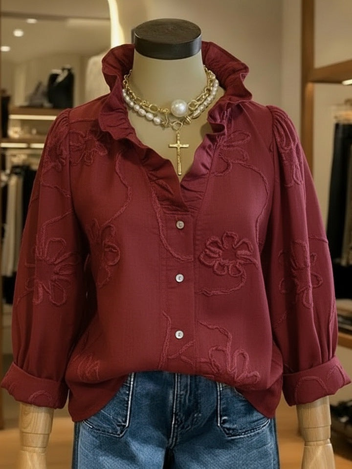 Ladies elegant blouse with floral embroidery and voluminous sleeves Lune London