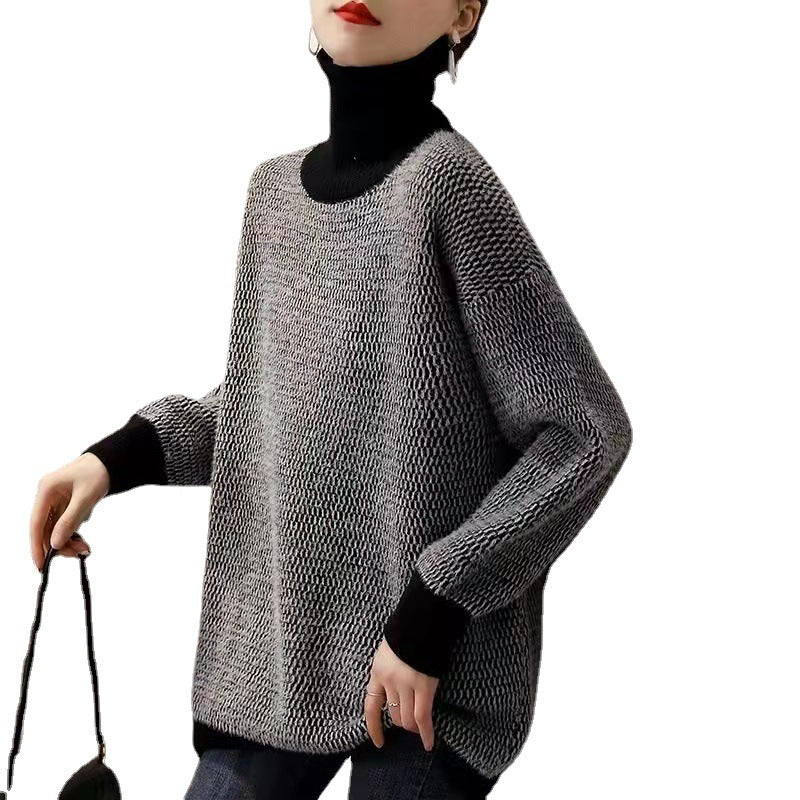 Pull en tricot chunky pour femme avec col haut et motif texturé à la mode Chic & Stil