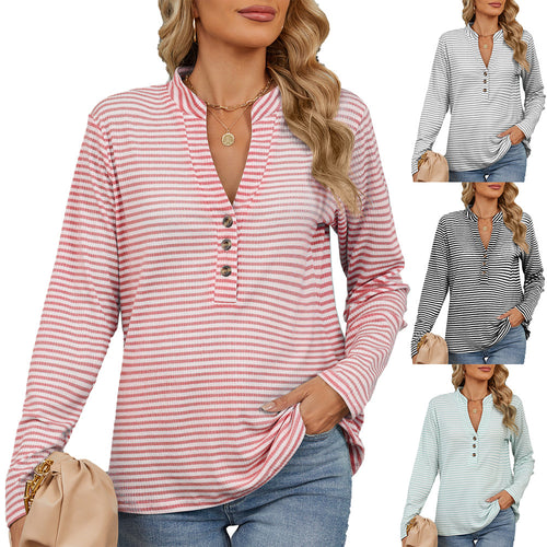 Long sleeve women's t-shirt with button placket and textured surface Amarae