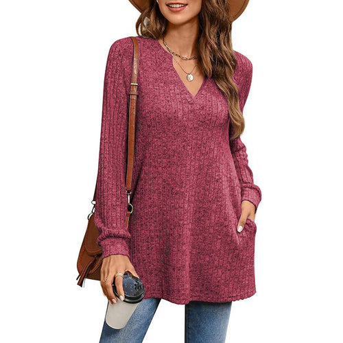 Amarae women's ribbed V-neck tunic sweater