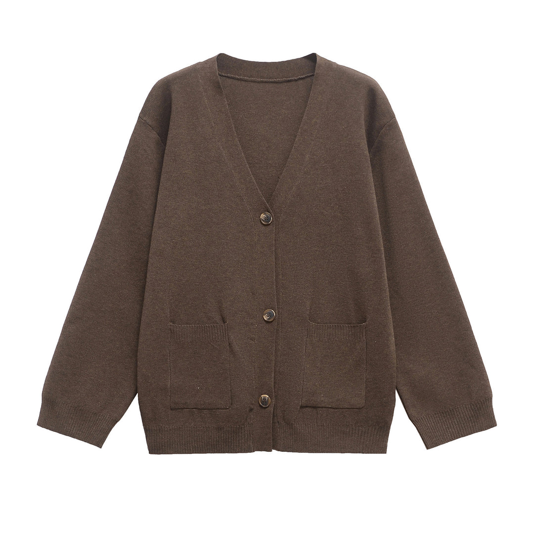 Women's Oversized Knit Cardigan with V-Neck and Patch Pockets Amarae