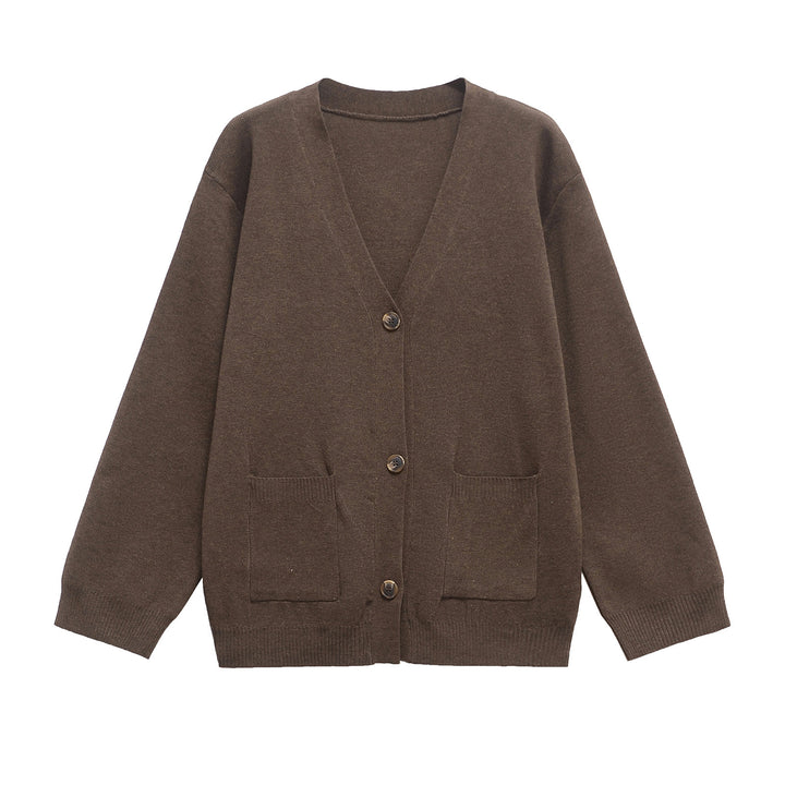 Women's Oversized Knit Cardigan with V-Neck and Patch Pockets Amarae