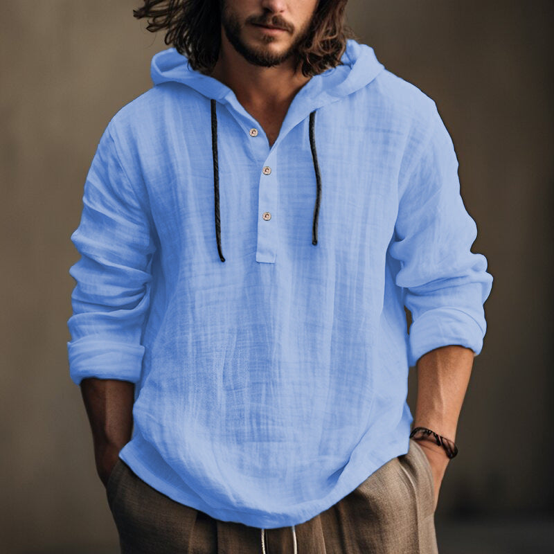 Men's casual hoodie t-shirt with button placket and long sleeves Lune London