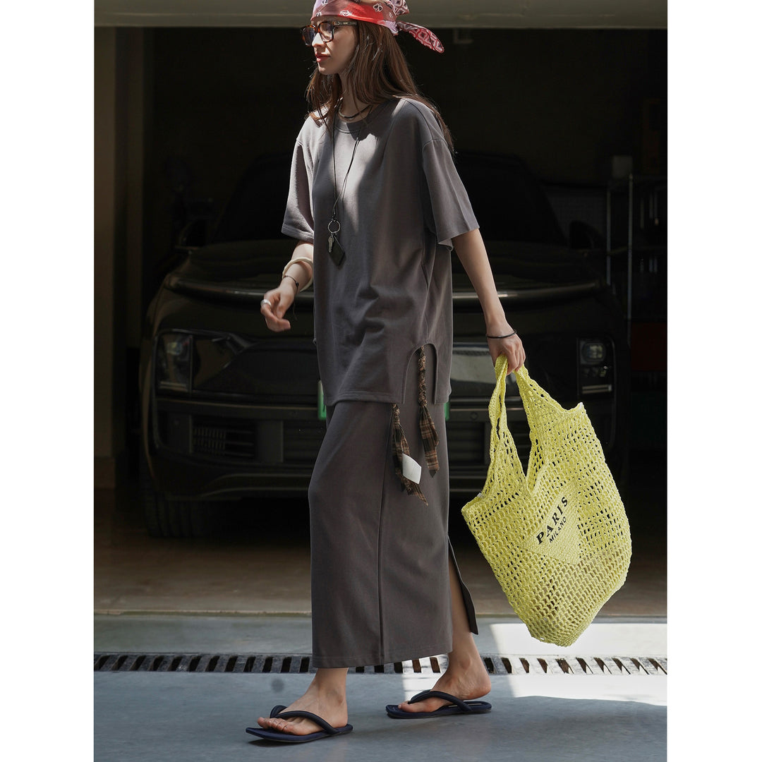Women's Casual Oversize T-Shirt Dress made of cotton jersey with extended hem Down
