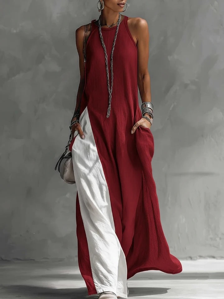 Women Casual Maxi Dress with Asymmetrical Cut and Deep Back Neckline Lune London
