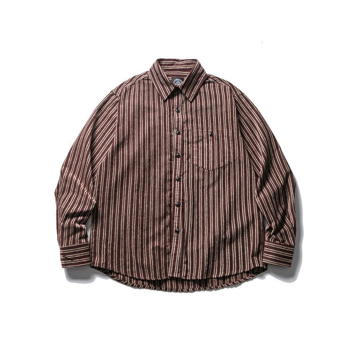 Men's Oversize Cord Shirt with Vertical Stripes, Chest Pocket and Rounded Hem Amarae