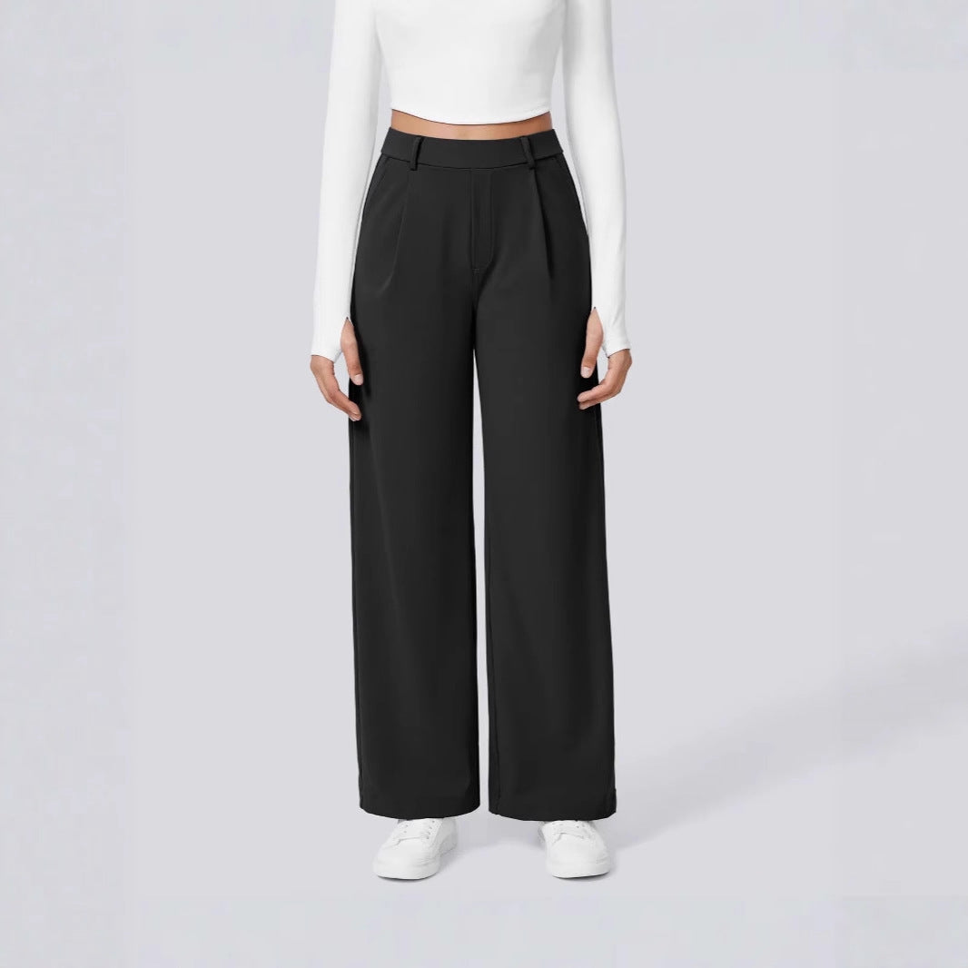 Ladies Elegant High-Waist Palazzo Pants with Front Pleats and Side Pockets Amarae