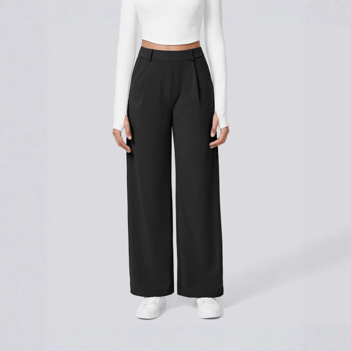 Ladies Elegant High-Waist Palazzo Pants with Front Pleats and Side Pockets Amarae