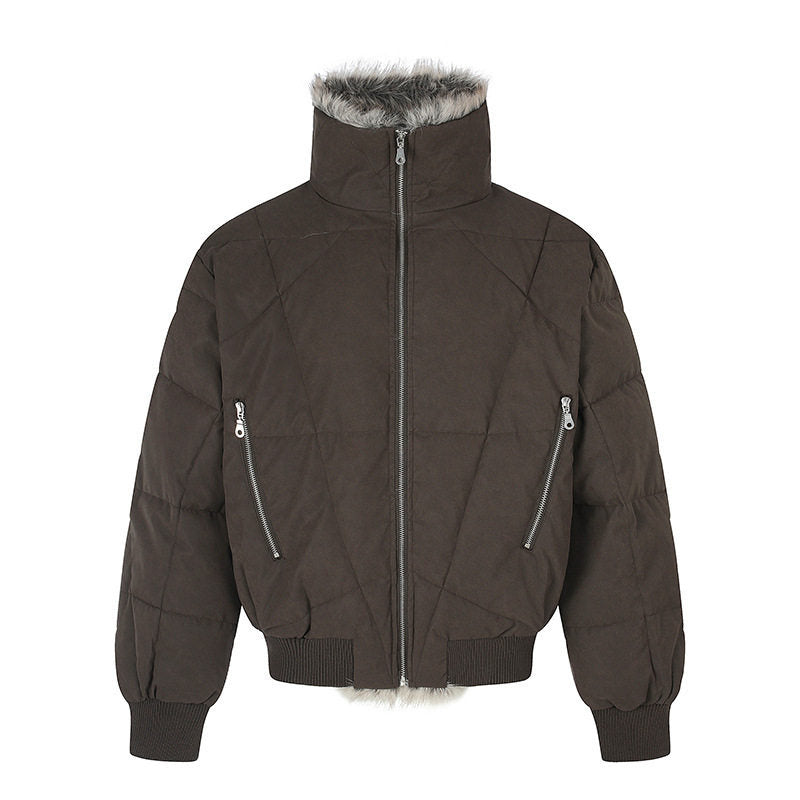 Women's quilted bomber jacket with faux fur trim, high stand-up collar and diagonal zip pockets Amarae