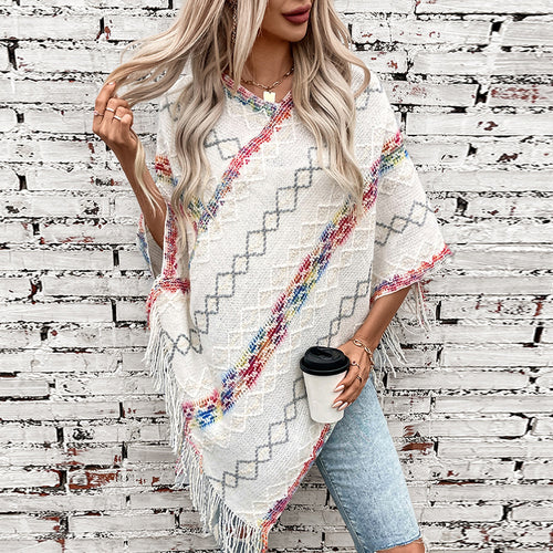Elegant oversized sweater for women with fringe hem and unique pattern Amarae