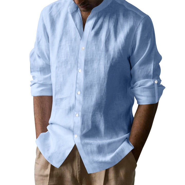 Linen shirt for men with a modern stand-up collar and casual fit Lune London