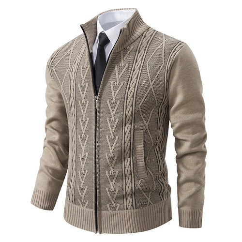 Knitted jacket for men with modern zipper and elegant cable structure Amarae