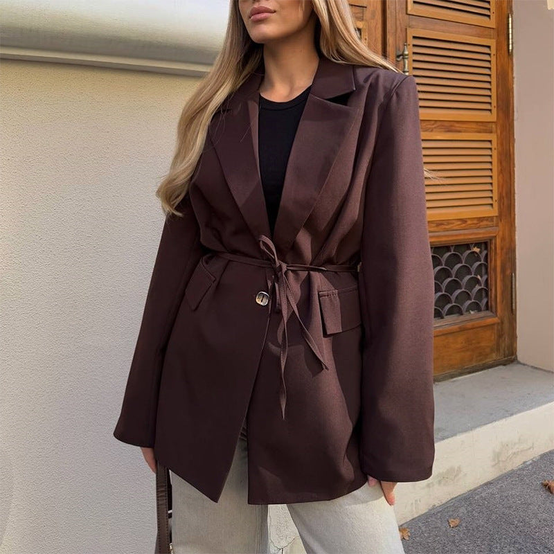 Veste blazer surdimensionnée à la mode pour femmes avec ceinture à la taille Chic & Stil