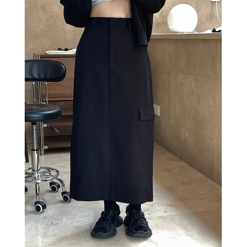 Women High-Waisted Midi Skirt with Straight Fall, Patch Cargo Pocket and Belt Loops Amarae