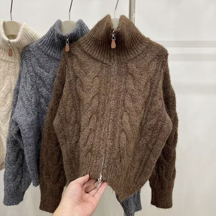 Pull en tricot épais pour femmes avec col montant et zip décoratif Chic & Stil