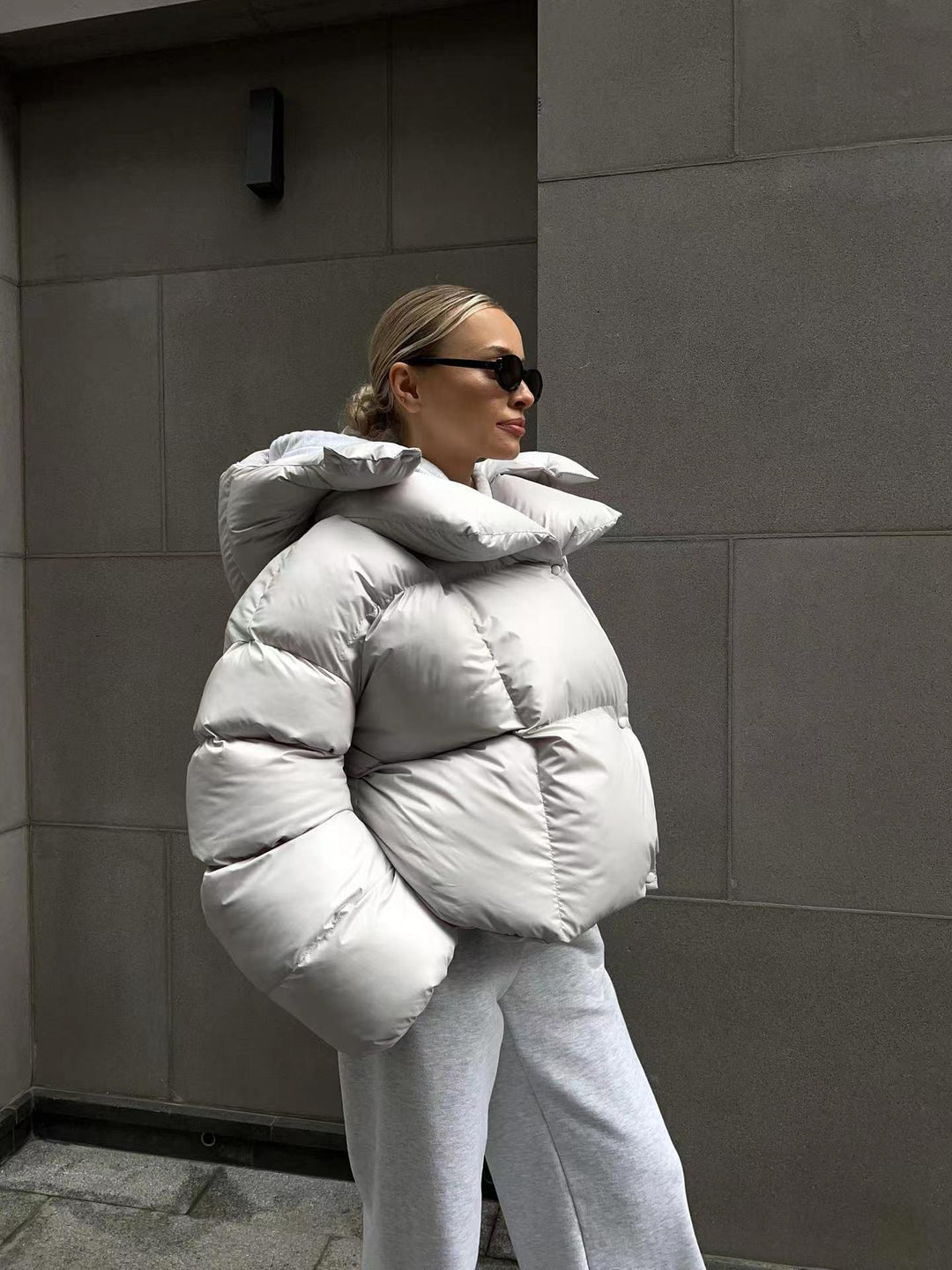 Women's oversized down jacket with high collar and voluminous sleeves Lune London