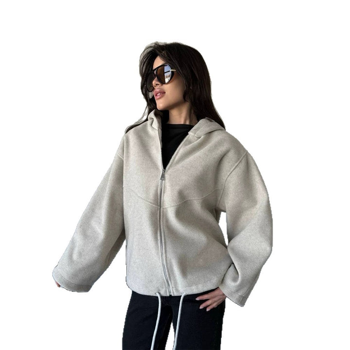 Women's Oversize Hoodie Jacket with Zipper and Drawstring Hem Amarae