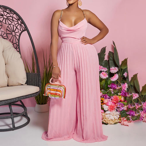 Ladies Pleated Jumpsuit with Elegant Spaghetti Straps Amarae