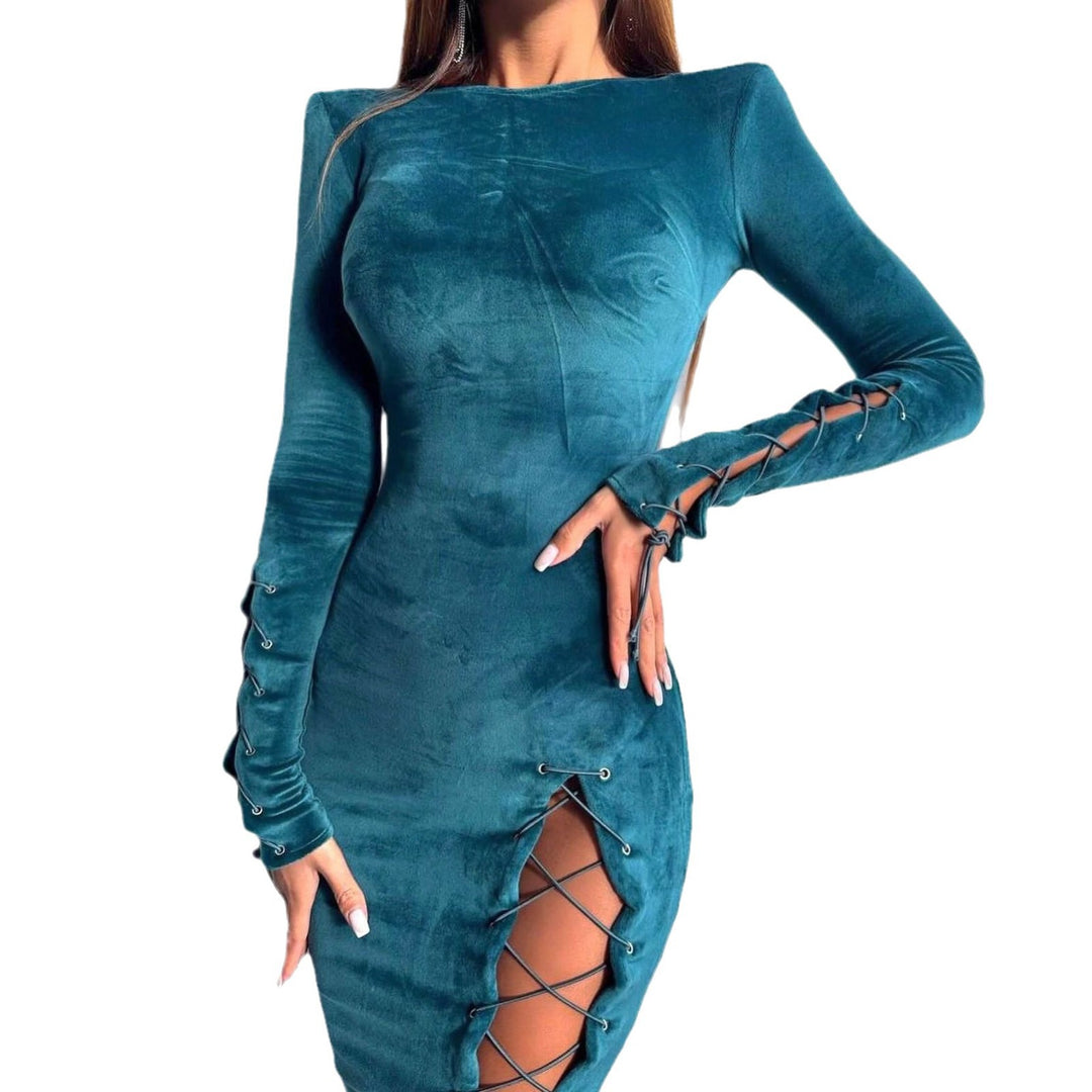 Maxi dress for women with refined lace details and a fitted cut Lune London