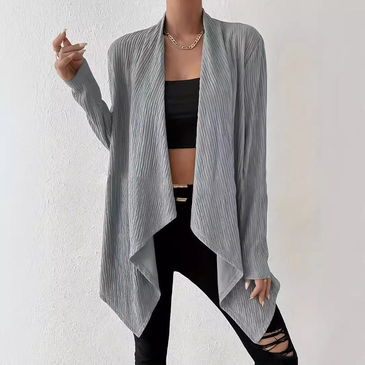 Ladies Long Sleeve Cardigan with Textured Design and Open Cut Lune London