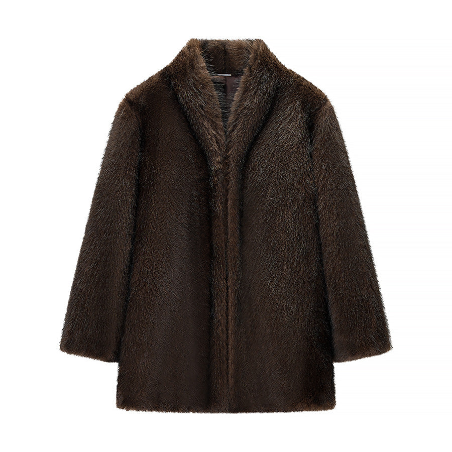 Women's Luxurious Oversized Fur Jacket with Wide Shawl Collar and Voluminous Silhouette Amarae