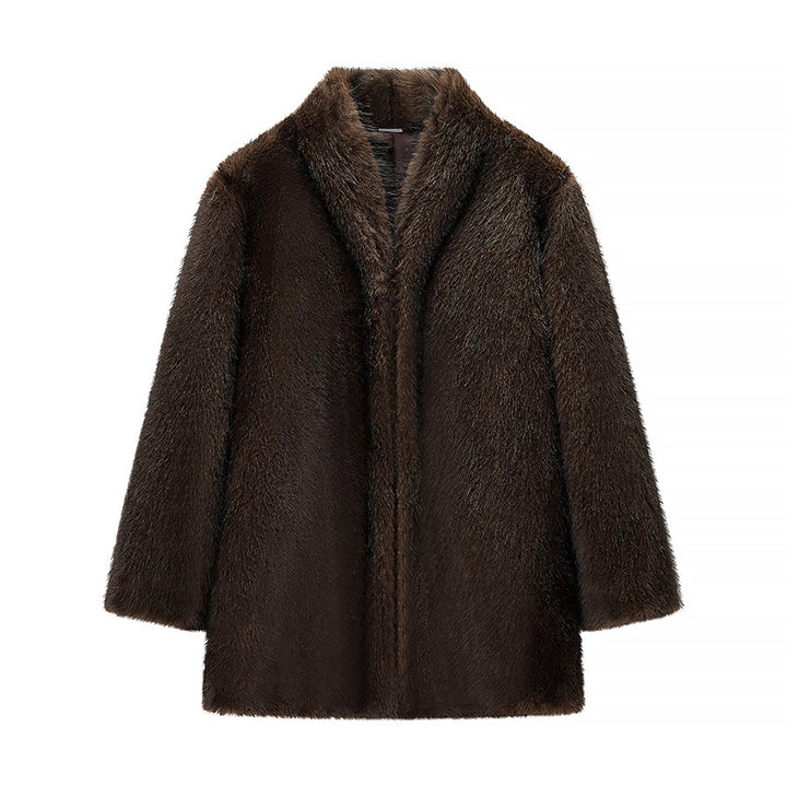 Women's Luxurious Oversized Fur Jacket with Wide Shawl Collar and Voluminous Silhouette Amarae