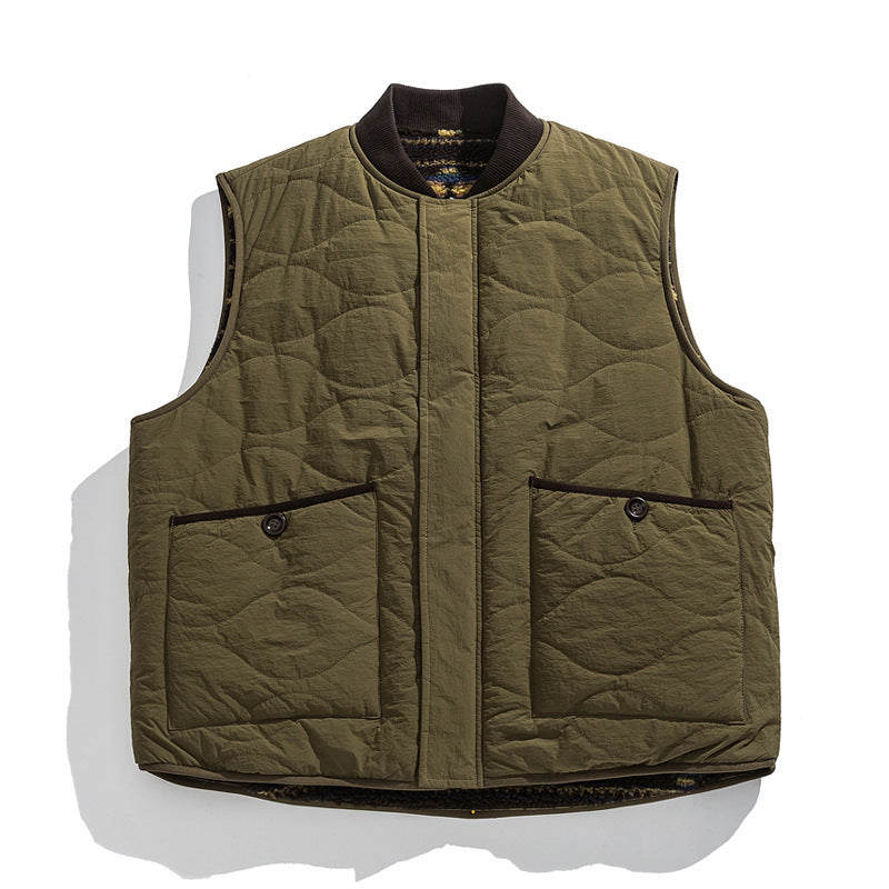 Unisex Reversible Quilted Vest with Jacquard Fleece and Patch Pockets Amarae