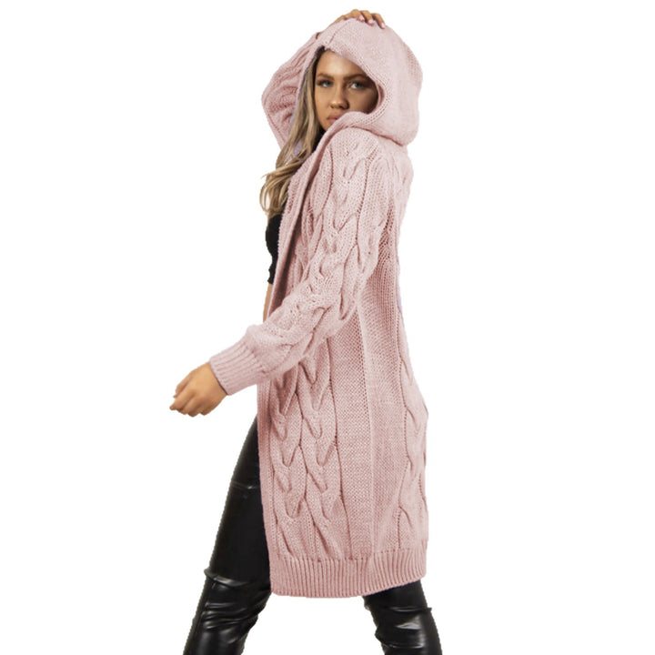 Women’s hooded knitted jacket with a trendy cable pattern and practical pockets Lune London