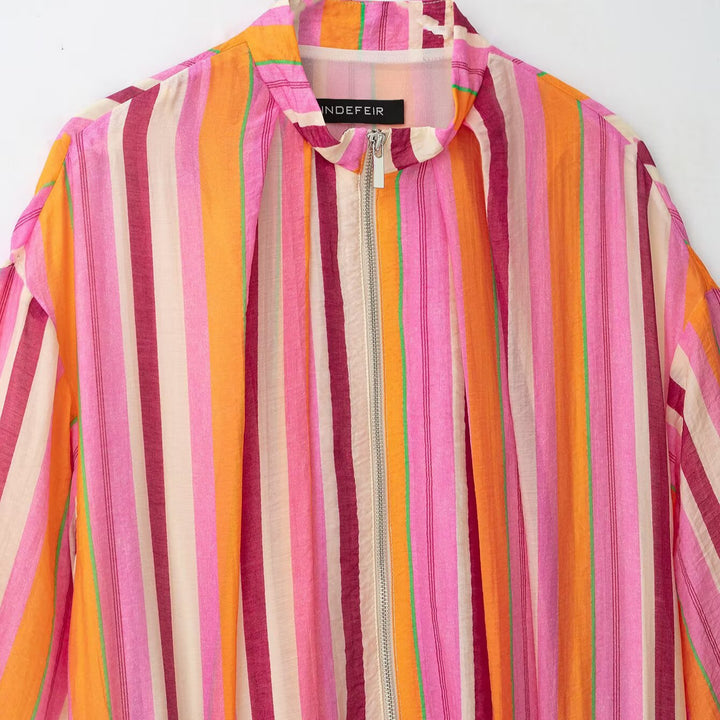 Women's Striped Transitional Bomber Jacket with Balloon Sleeves Amarae