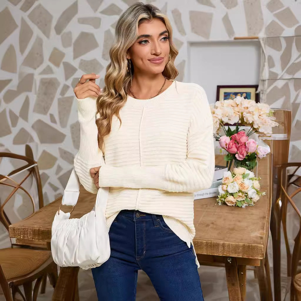 Pull en tricot pour femmes avec une structure à côtes fines et une coupe décontractée Chic & Stil