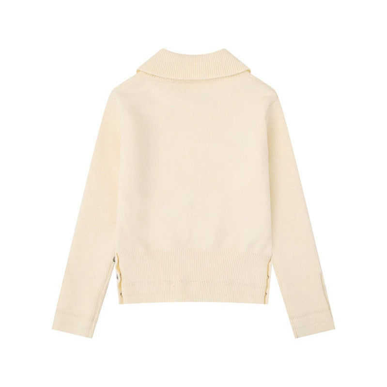 Women's fine knit polo sweater with cable pattern, decorative button trim and tailored fit Amarae