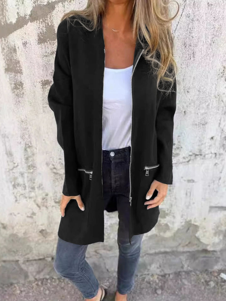 Ladies Long full-zip cardigan with practical pockets Lune London