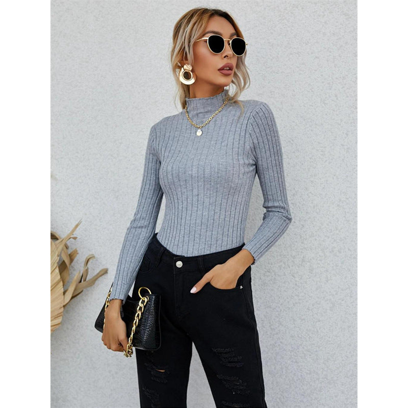 Ladies elegant ribbed sweater with high collar Lune London