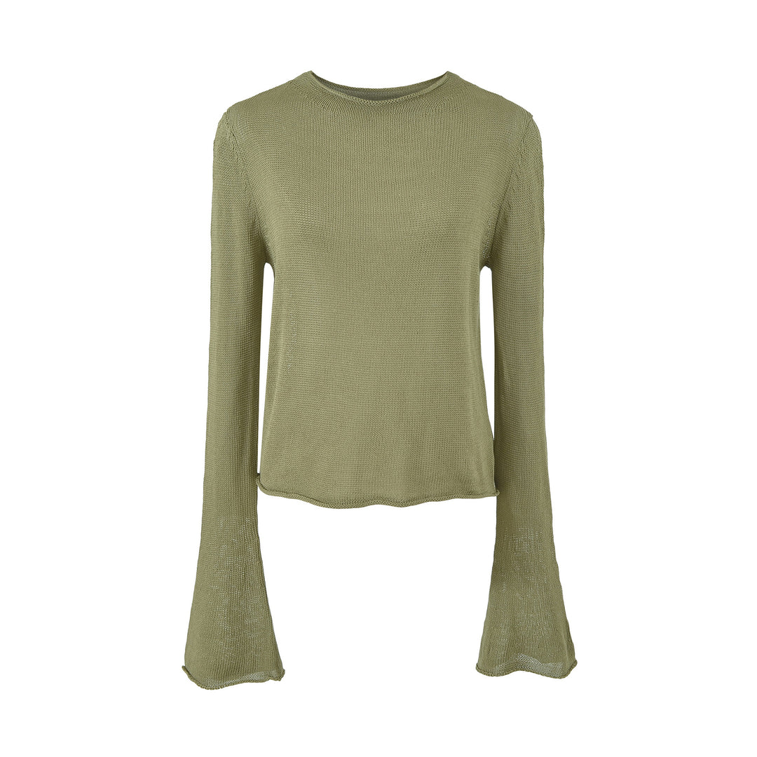 Women's Lightweight Fine Knit Long Sleeve with Flared Trumpet Sleeves Amarae