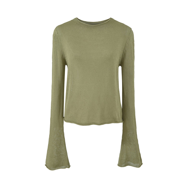 Women's Lightweight Fine Knit Long Sleeve with Flared Trumpet Sleeves Amarae