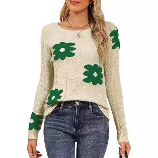 Ladies Large Floral Pattern Knit Sweater Lune London