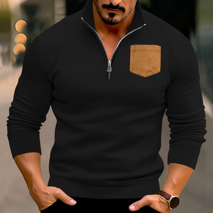 Modern pullover for men with half-zip and contrasting chest pocket Lune London