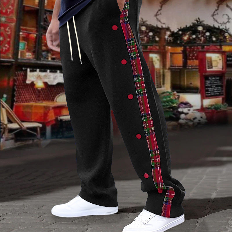 Comfortable men's jogger pants with side plaid pattern and functional snap buttons Lune London