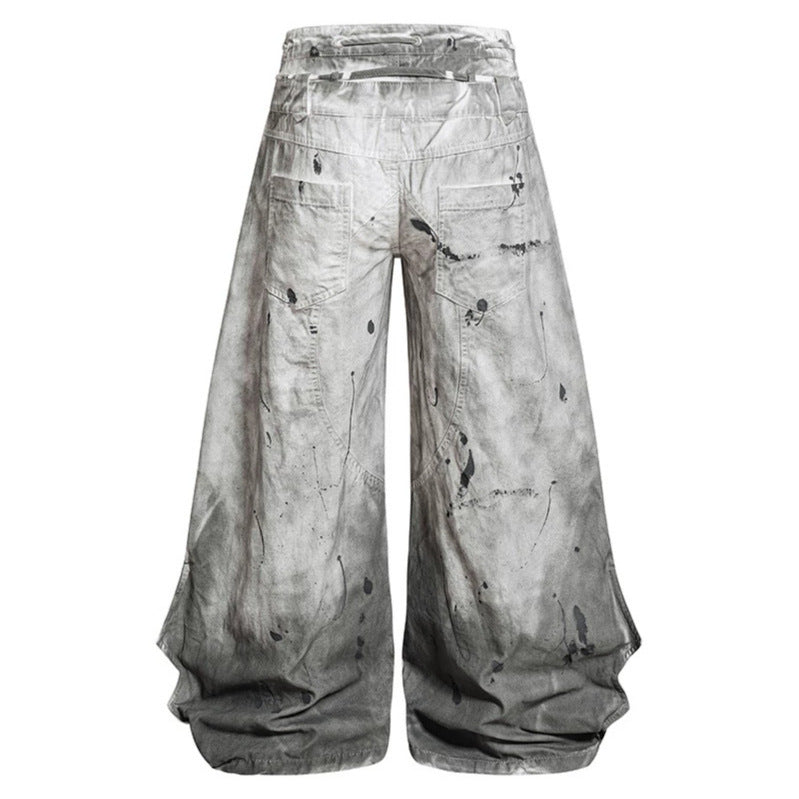 Women's High-Waisted Wide Culotte Pants with Draped Pleats, Drawstring and Speckle Print Amarae