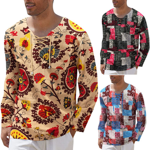 Long sleeve shirt for men with a unique lace detail and a creative patchwork pattern Amarae