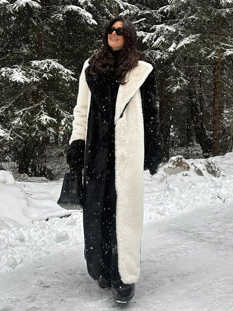 Women's Long Teddy Fur Coat with Contrast Hood Amarae
