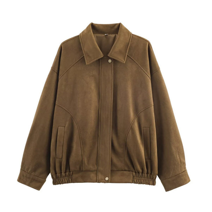 Trendy faux leather jacket for women with elastic waist and side pockets Lune London