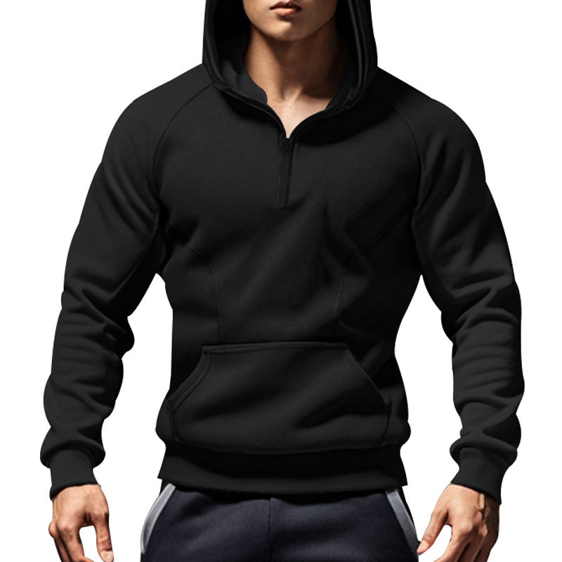 Men's sporty hoodie with half zip and kangaroo pouch Lune London