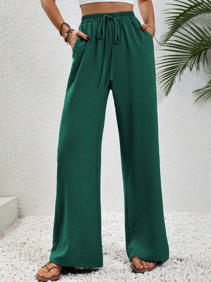 Women's Light Palazzo Pants with Elastic Waistband, Drawstring, and Side Pockets Amarae